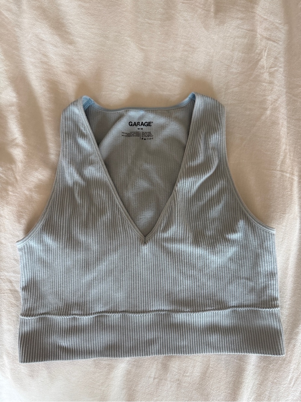 Garage Ribbed V-Neck Cropped Tank — Pale Blue